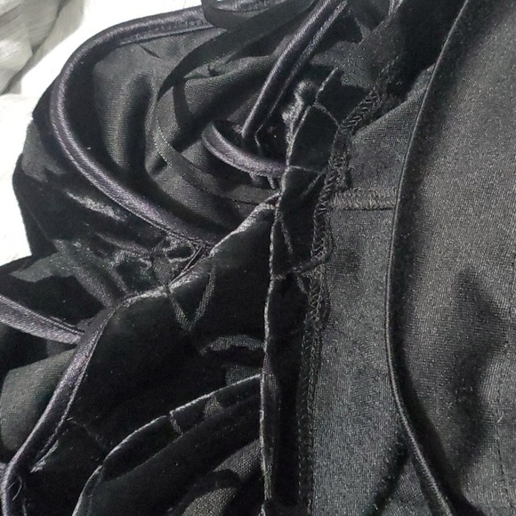 Bebe Dress women's sz small black gown lined sheer Fabric cut-outs strappy glam - Picture 14 of 15